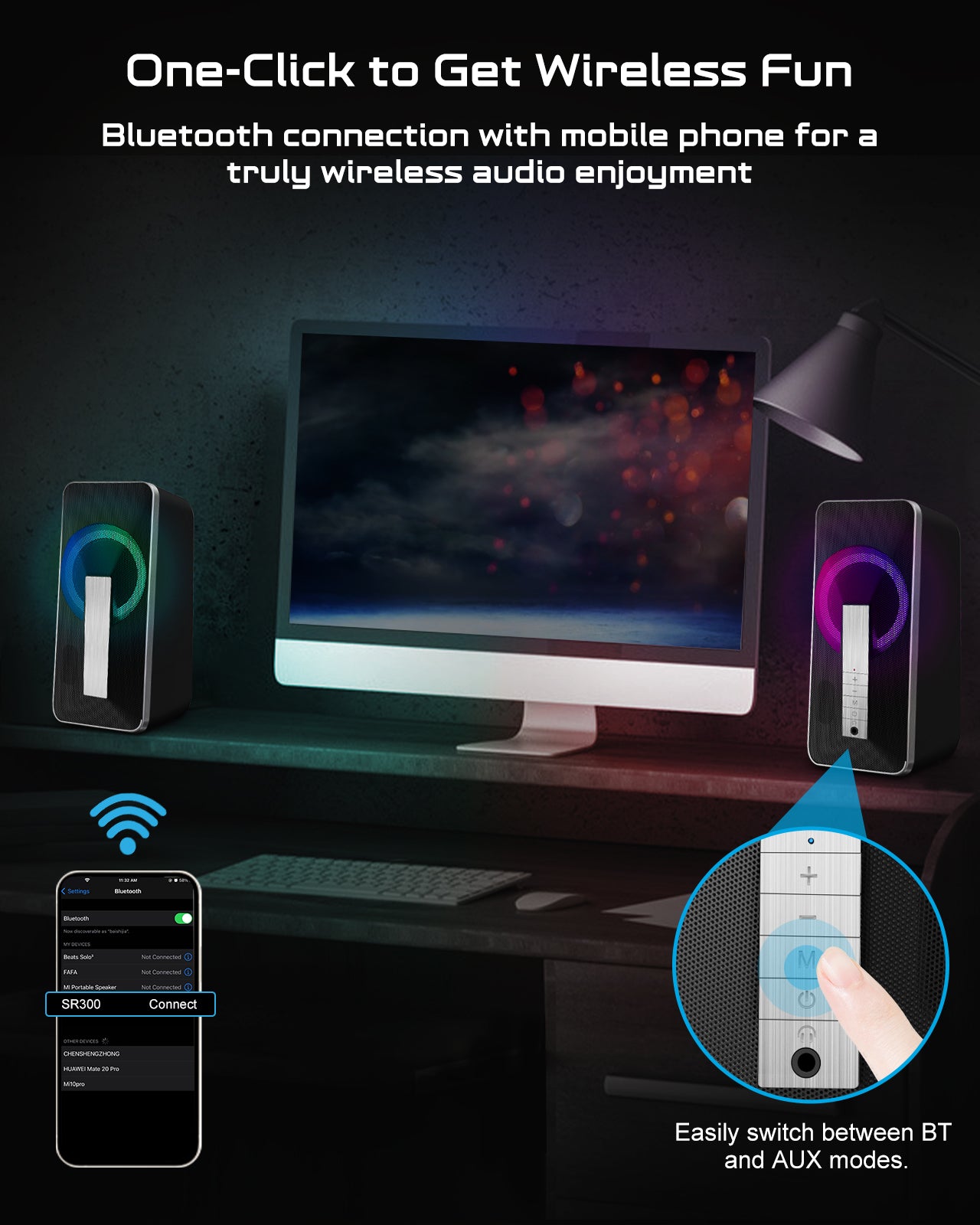 ELEGIANT SR300 2.0 PC Speakers 10W Wired and Bluetooth Speaker